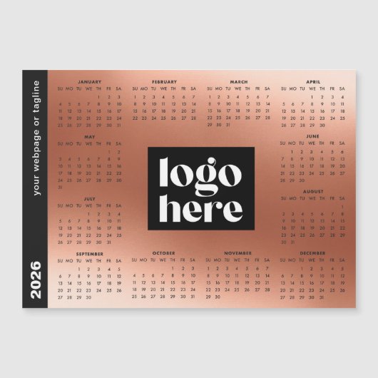 バラ金ゴールド2026ビジネスロゴ磁気カレンダー (正面)