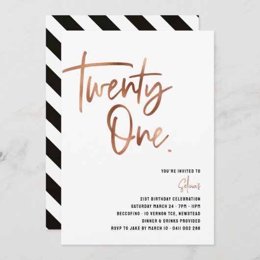 バラ金ゴールド21招待状、メス21招待状 招待状 (正面/裏面)