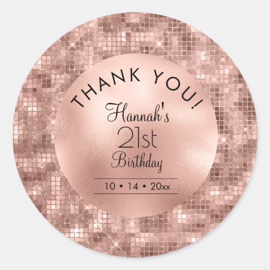 バラ金ゴールド21歳の誕生日をパーソナライズありがとう ラウンドシール (正面)