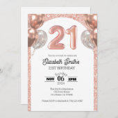 バラ金ゴールド21歳の誕生日招待状テンプレート 招待状 (正面/裏面)