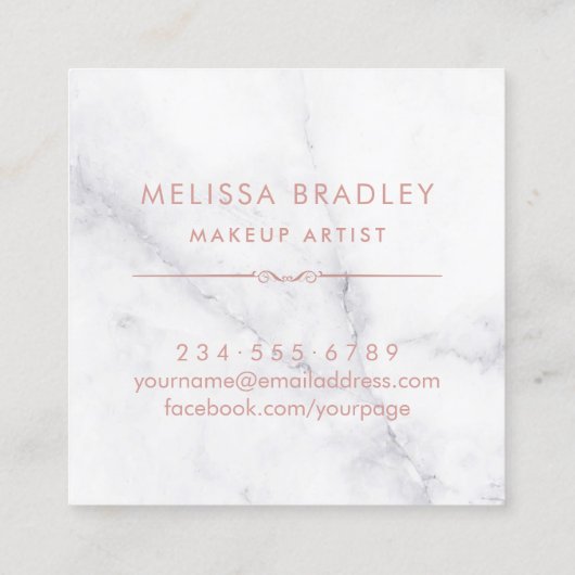 バラ金ゴールド3Dリップ大理石ルックメイクアップアーティスト スクエア名刺 (裏面)