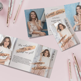 バラ金ゴールド4写真卒業3倍招待状 三つ折りプログラム