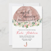 バラ金ゴールド4月に傘(かさ)のベビーシャワー招待 招待状 (正面)