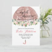 バラ金ゴールド4月に傘(かさ)のベビーシャワー招待 招待状 (スタンド正面)