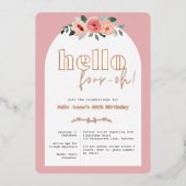 バラ金ゴールド40th誕生日ガラスフローラ 箔招待状 (正面)