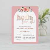 バラ金ゴールド40th誕生日ガラスフローラ 箔招待状 (立ち正面)