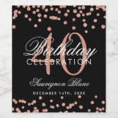 バラ金ゴールド40th誕生日グリッター紙吹雪ブラック ワインラベル (シングルラベル)