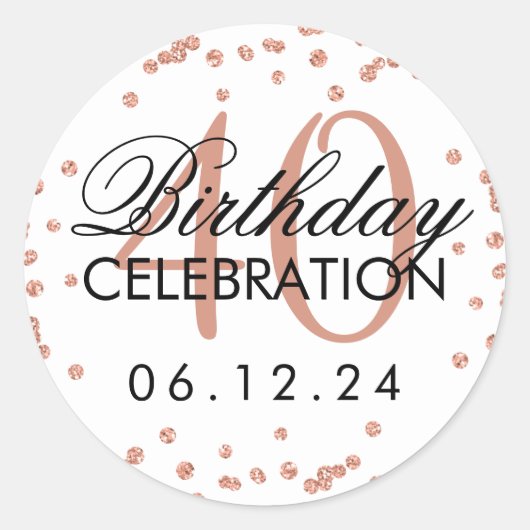 バラ金ゴールド40th誕生日フェイクグリッター紙吹雪 ラウンドシール (正面)
