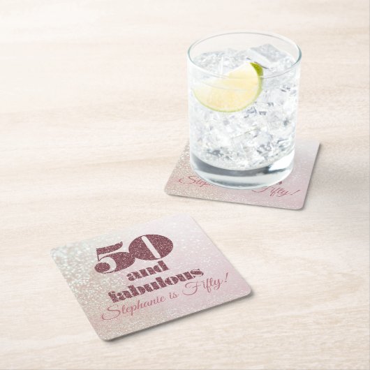 バラ金ゴールド50とファボラスフィーティエレガント誕生日 スクエアペーパーコースター (インサイチュ)