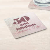 バラ金ゴールド50とファボラスフィーティエレガント誕生日 スクエアペーパーコースター (アングル)