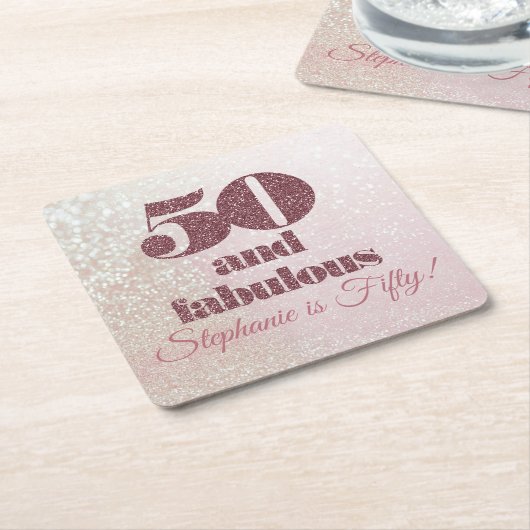 バラ金ゴールド50とファボラスフィーティエレガント誕生日 スクエアペーパーコースター (アングル)