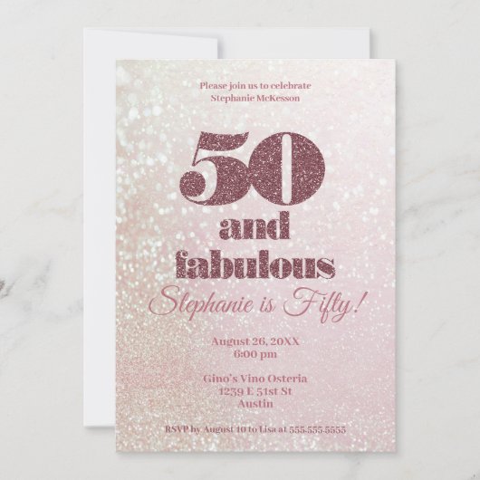 バラ金ゴールド50とファボラスフィーティエレガント誕生日 招待状 (正面)