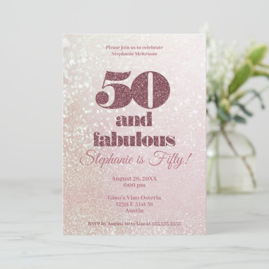 バラ金ゴールド50とファボラスフィーティエレガント誕生日 招待状 (スタンド正面)