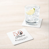 バラ金ゴールド50と素晴らしい誕生日パーティー追加の名前 スクエアペーパーコースター (インサイチュ)