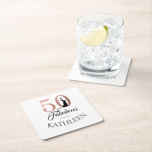 バラ金ゴールド50と素晴らしい誕生日パーティー追加の名前 スクエアペーパーコースター (インサイチュ)
