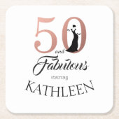 バラ金ゴールド50と素晴らしい誕生日パーティー追加の名前 スクエアペーパーコースター (正面)