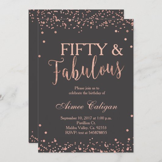 バラ金ゴールド50と素晴らしい誕生日招待状 招待状 (正面/裏面)