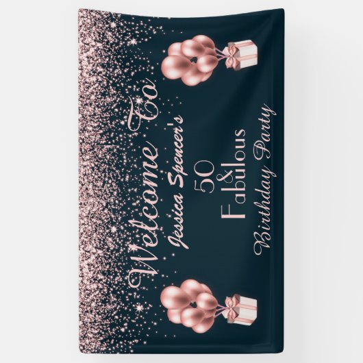 バラ金ゴールド50と素晴らしい50番目の誕生日ウェクロメ 横断幕 (縦)