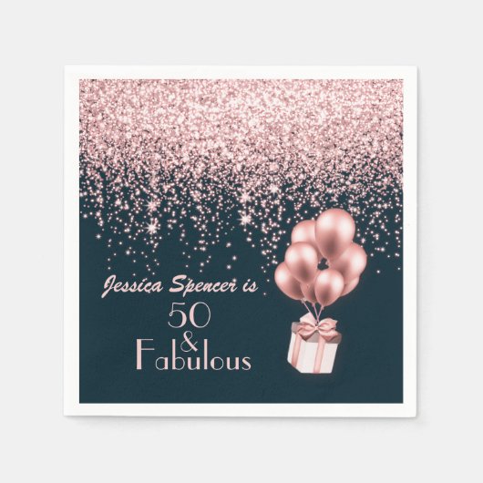 バラ金ゴールド50と素晴らしい50th誕生日パーティー スタンダードカクテルナプキン (正面)