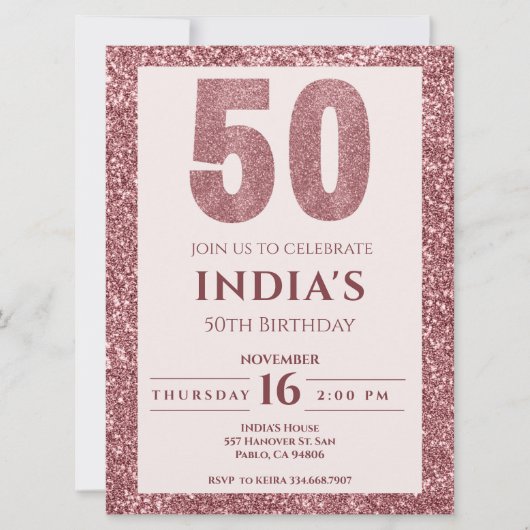 バラ金ゴールド50歳の誕生日 招待状 (正面)