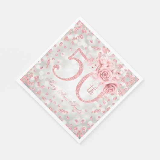 バラ金ゴールド50番目の誕生日フローラライトシルバー スタンダードランチョンナプキン (角)