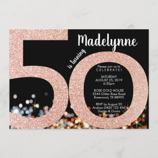 バラ金ゴールド50番目の誕生日招待状-メス50番目 招待状