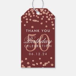 バラ金ゴールド50誕生日ありがとう紙吹雪ブルゴーニュ ギフトタグ