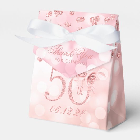 バラ金ゴールド50th誕生日ありがとうフローラライト フェイバーボックス (正面サイド)