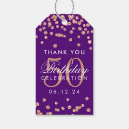 バラ金ゴールド50th誕生日ありがとう紙吹雪パープル ギフトタグ