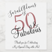 バラ金ゴールド50th & Fabulous誕生日ありがとう ワインラベル (シングルラベル)