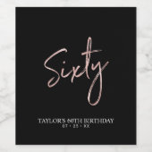 バラ金ゴールド6レタリング60th誕生日パーティー ワインラベル (シングルラベル)