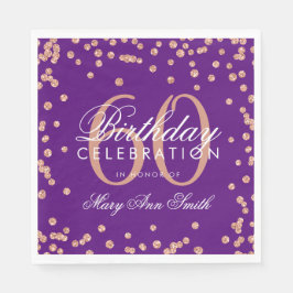 バラ金ゴールド60番目の誕生日グリッター紙吹雪紫 スタンダードランチョンナプキン