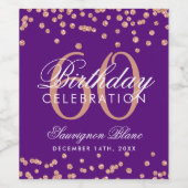 バラ金ゴールド60番目の誕生日グリッター紙吹雪紫 ワインラベル (シングルラベル)