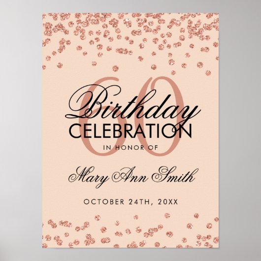 バラ金ゴールド60番目の誕生日グリッター紙吹雪赤面 ポスター (正面)