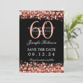 バラ金ゴールド60番目の誕生日日付の保存(詳細付き) 招待状 (スタンド正面)