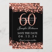 バラ金ゴールド60th Birthday Party日付を保存 招待状 (正面/裏面)