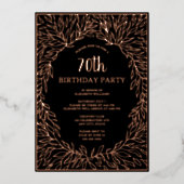 バラ金ゴールド70カスタム番目の手描き誕生日 箔招待状 (正面)