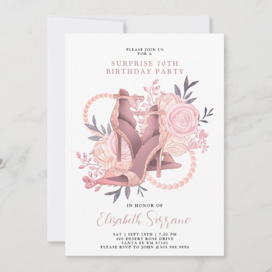 バラ金ゴールド70番目の誕生日サプライズ 招待状 (正面)