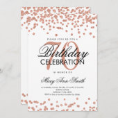 バラ金ゴールド70thバースデーパーティーグリッター紙吹雪 招待状 (正面/裏面)