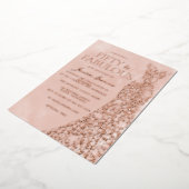 バラ金ゴールド、ほこりっぽいバラ&赤面ドレス50th誕生日 箔招待状 (回転した状態)