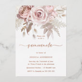 バラ金ゴールド、ほこりっぽいバラ&赤面フローラキンセアニェラ 箔招待状 (正面)
