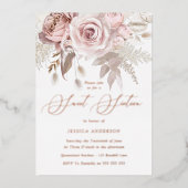 バラ金ゴールド、ほこりっぽいバラ&赤面フローラスウィート16 箔招待状 (正面)
