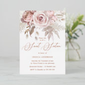 バラ金ゴールド、ほこりっぽいバラ&赤面フローラスウィート16 箔招待状 (立ち正面)