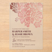 バラ金ゴールド-エレガントハイビスカスビーチ結婚式 アクリル招待状 (正面)