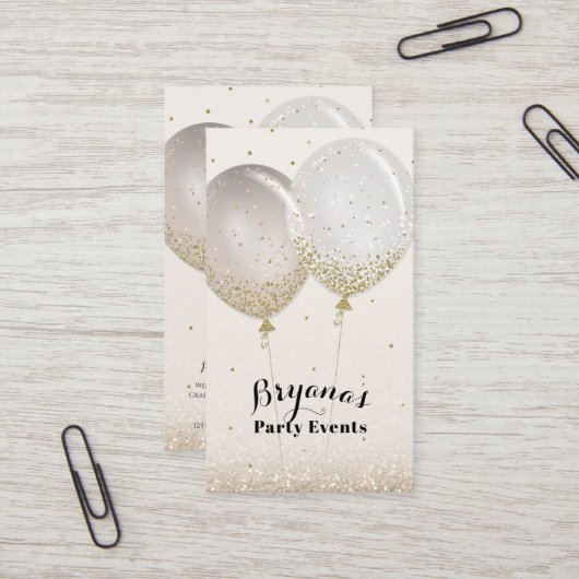 バラ金ゴールド&グリッターピンク赤面パーティーイベントプランナー 名刺 (正面/裏面インサイチュ)