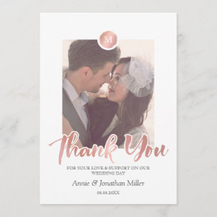 バラ金ゴールド&グレイ結婚モノグラムの写真ありがとう サンキューカード