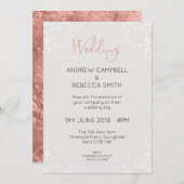 バラ金ゴールド&グレー結婚式招待状 招待状 (正面/裏面)