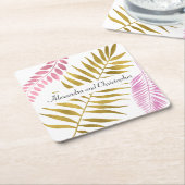 バラ金ゴールド&ゴールドフォイルトロピカルズ結婚コースター スクエアペーパーコースター (アングル)