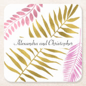 バラ金ゴールド&ゴールドフォイルトロピカルズ結婚コースター スクエアペーパーコースター (正面)