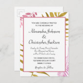 バラ金ゴールド&ゴールドフォイルトロピカル結婚式招待状 インビテーションポストカード (正面/裏面)